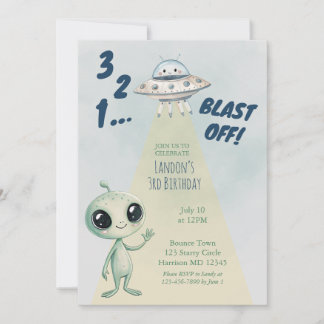 Invitación Blast Off Alien Boys Third Birthday