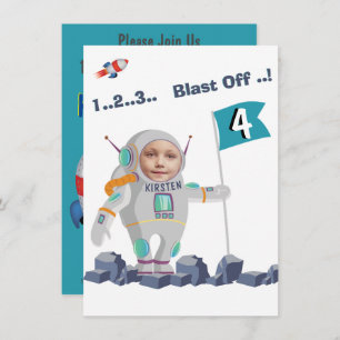 Invitación Blast Off Astronaut Photo Template Rocket Cumpleañ