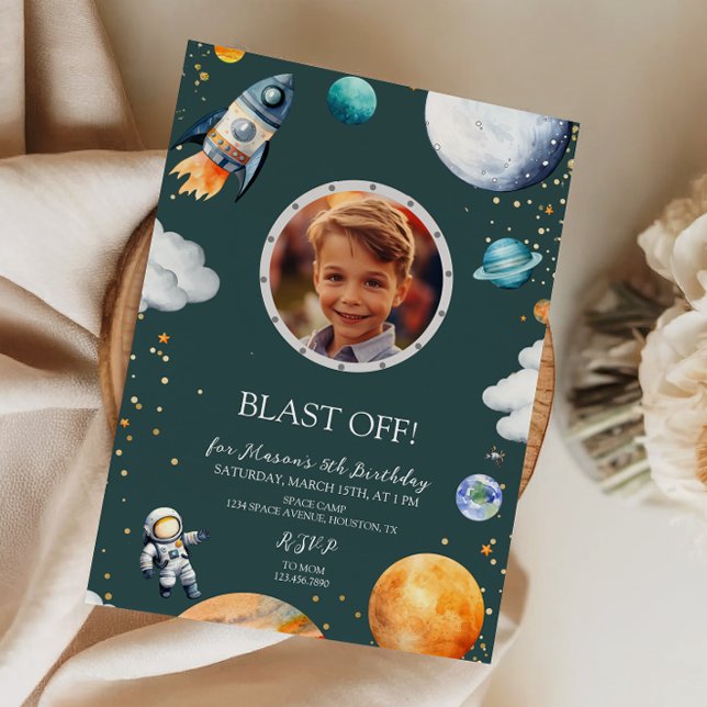 Invitación Blast Off Photo Space Theme Kids Birthday Party (Subido por el creador)