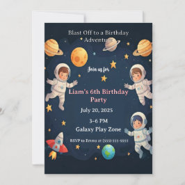 Invitación Blast Off Space Adventure Kids 6th Birthday Party