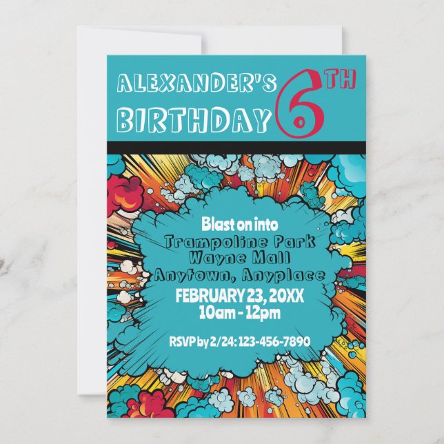 Invitación Blast On In Comic Superhero Cumpleaños (Anverso)