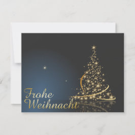 Invitación Blaues Weihnachtsmotiv mit goldenem Weihnachtsbaum