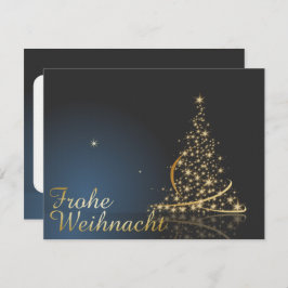 Invitación Blaues Weihnachtsmotiv mit goldenem Weihnachtsbaum