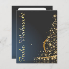 Invitación Blaues Weihnachtsmotiv mit goldenem Weihnachtsbaum