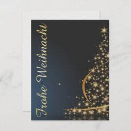 Invitación Blaues Weihnachtsmotiv mit goldenem Weihnachtsbaum