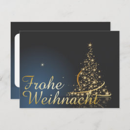 Invitación Blaues Weihnachtsmotiv mit goldenem Weihnachtsbaum