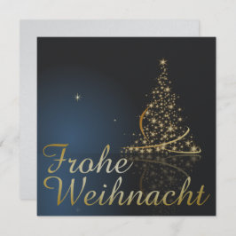 Invitación Blaues Weihnachtsmotiv mit goldenem Weihnachtsbaum