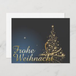 Invitación Blaues Weihnachtsmotiv mit goldenem Weihnachtsbaum