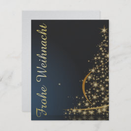 Invitación Blaues Weihnachtsmotiv mit goldenem Weihnachtsbaum