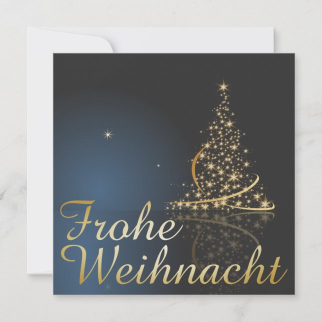 Invitación Blaues Weihnachtsmotiv mit goldenem Weihnachtsbaum (Anverso)
