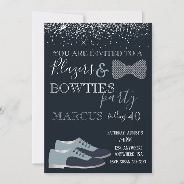 Invitación Blazers & bowties Fiesta Mens 40, 50 cumpleaños (Anverso)