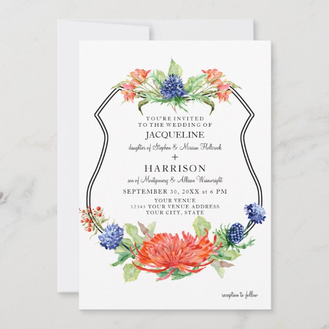 Invitación Blindaje Floral acuarela Caída Naranja Mamá Tistón (Anverso)