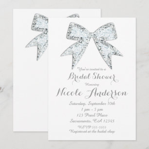 Invitación Bling Bow Glam Diamante Blanco Despedida de Solter