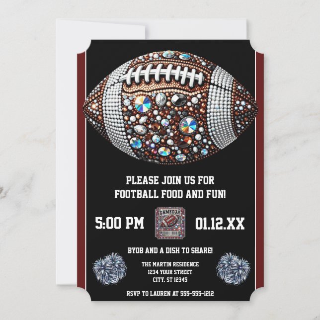Invitación Bling Football Fiesta Big Juego Bowl (Anverso)