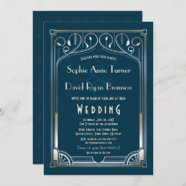 Invitación Bling Gran Gatsby Gold Blue Art Deco Boda