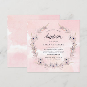 Invitación Bliss acuarela Bautismo floral rosado de Rubor