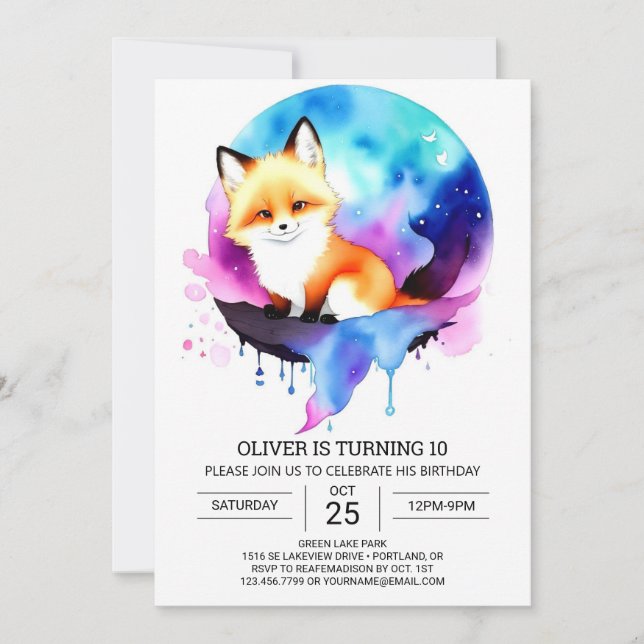 Invitación Bliss de cumpleaños Rustic Fox (Anverso)