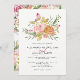 Invitación Blissant | Boda floral Rubor Pink and Faux Gold