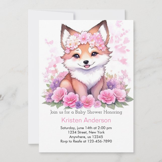 Invitación Blissful Boho Forest Fox Meadow Chica Baby Shower (Anverso)