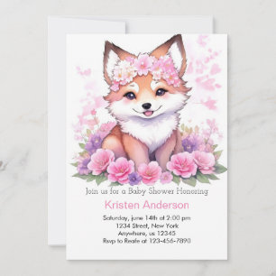 Invitación Blissful Boho Forest Fox Meadow Chica Baby Shower