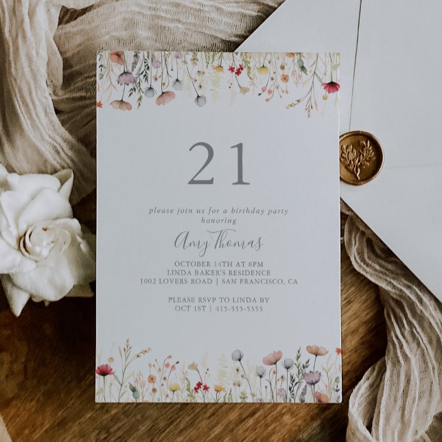 Invitación Blissful Boho Wildflower 21st Birthday Party (Subido por el creador)