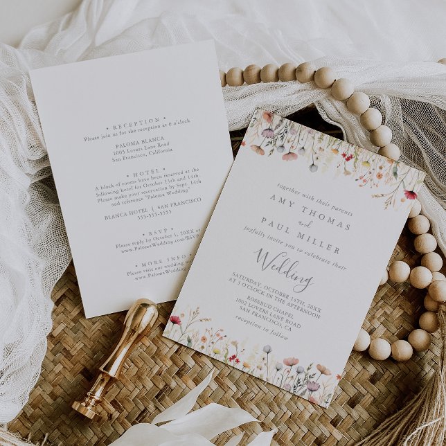 Invitación Blissful Boho Wildflower Front & Back Wedding  (Subido por el creador)