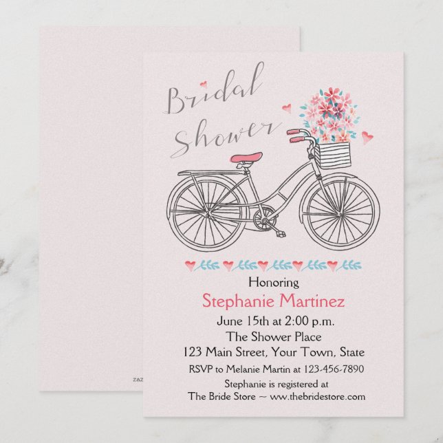 Invitación Blissful Bridal Bicycle Shower (Anverso / Reverso)