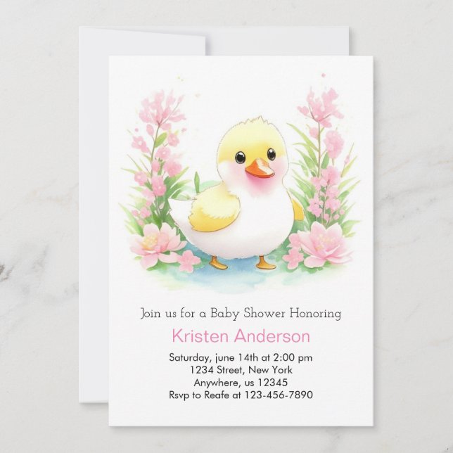 Invitación Blissful Duckling Wildflowers Chica Baby Shower (Anverso)