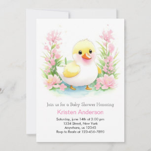 Invitación Blissful Duckling Wildflowers Chica Baby Shower