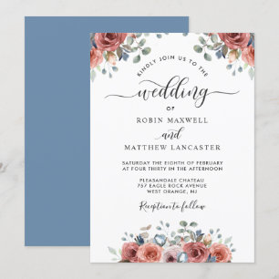 Invitación Blissful Floral Dusty Blue y Rubor Boda