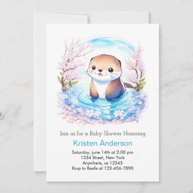 Invitación Blissful Otter Watercolor Paradise Boy Baby Shower (Anverso)