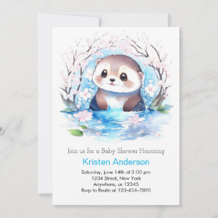 Invitación Blissous Blue Wildflower Otter Boy Baby Shower