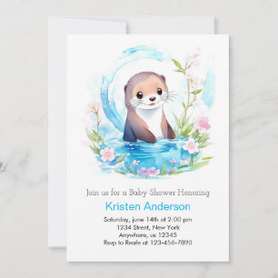 Invitación Blissous Otter Blue Floral Boy Baby Shower