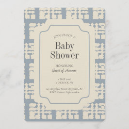 Invitación Block Print Geometric Gender Neutral Blue Beige