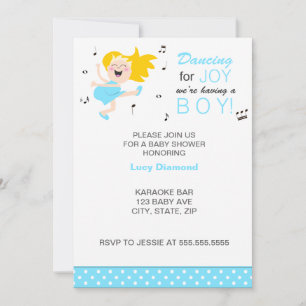 Invitación Blona Bailando de alegría niño moderno azul ducha