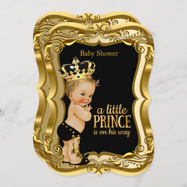 Invitación Blona Prince Baby Shower Black Gold (Anverso / Reverso)