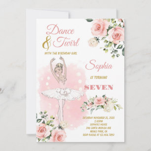 Invitación Blonde Ballerina con vestido blanco Cumpleaños flo