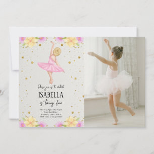 Invitación Blonde Ballerina en una foto de vestimenta rosa