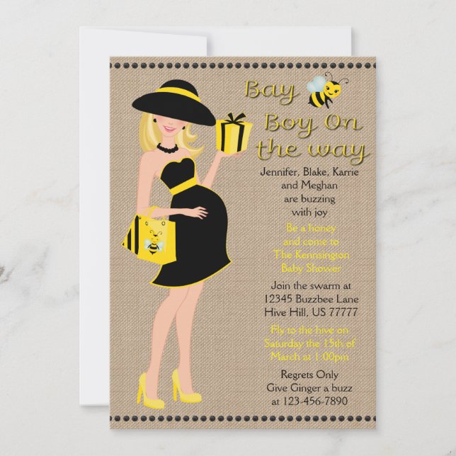Invitación Blonde Bay Bee Boy camino a Baby Shower (Anverso)