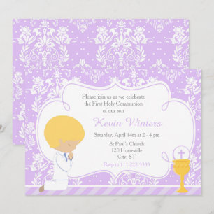 Invitación Blonde Boy First Communition Damask