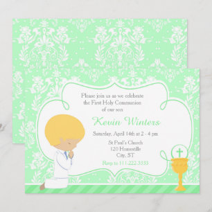 Invitación Blonde Boy First Communition Damask