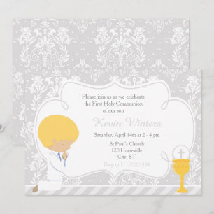 Invitación Blonde Boy First Communition Damask