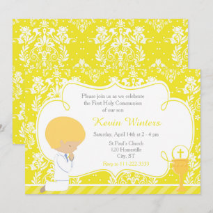 Invitación Blonde Boy First Communition Damask