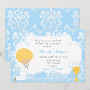 Invitación Blonde Boy First Communition Damask