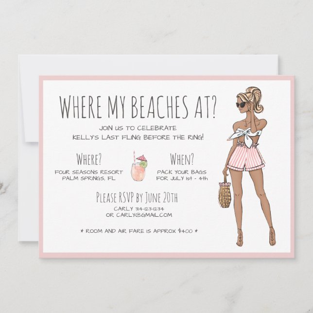 Invitación Blonde Bride Bachelorette Beach Fiesta Weekend (Anverso)