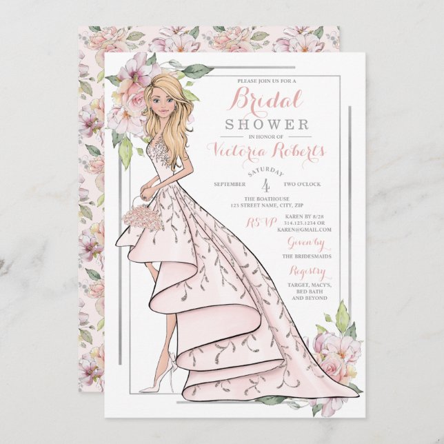 Invitación Blonde Bride Floral Bridal Shower (Anverso / Reverso)
