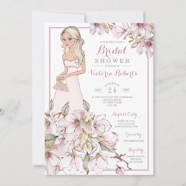 Invitación Blonde Bride Floral Bridal Shower (Anverso)