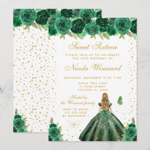 Invitación Blonde Cabello Floral Verde Princesa Cumple Dulces