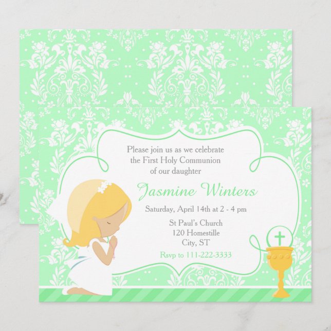 Invitación Blonde Chica Primera munición de la comunidad Dama (Anverso / Reverso)
