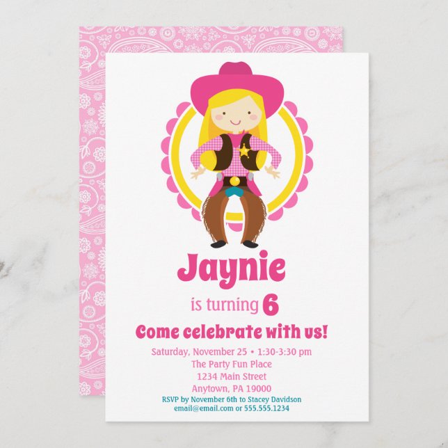 Invitación Blonde Cowgirl Birthday Party (Anverso / Reverso)